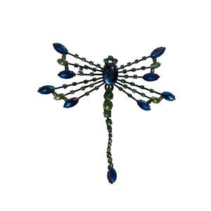 Vintage‎ Dragonfly Brooch Silver with Green Blue Stones